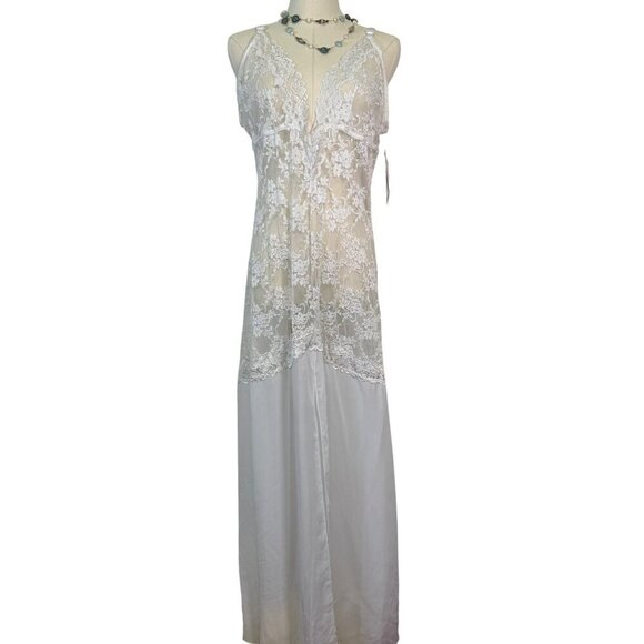 Dreamgirl Other - Womens White Lace Bust Sheer Long NightGown With Slit Bridal Romantic Lingerie
